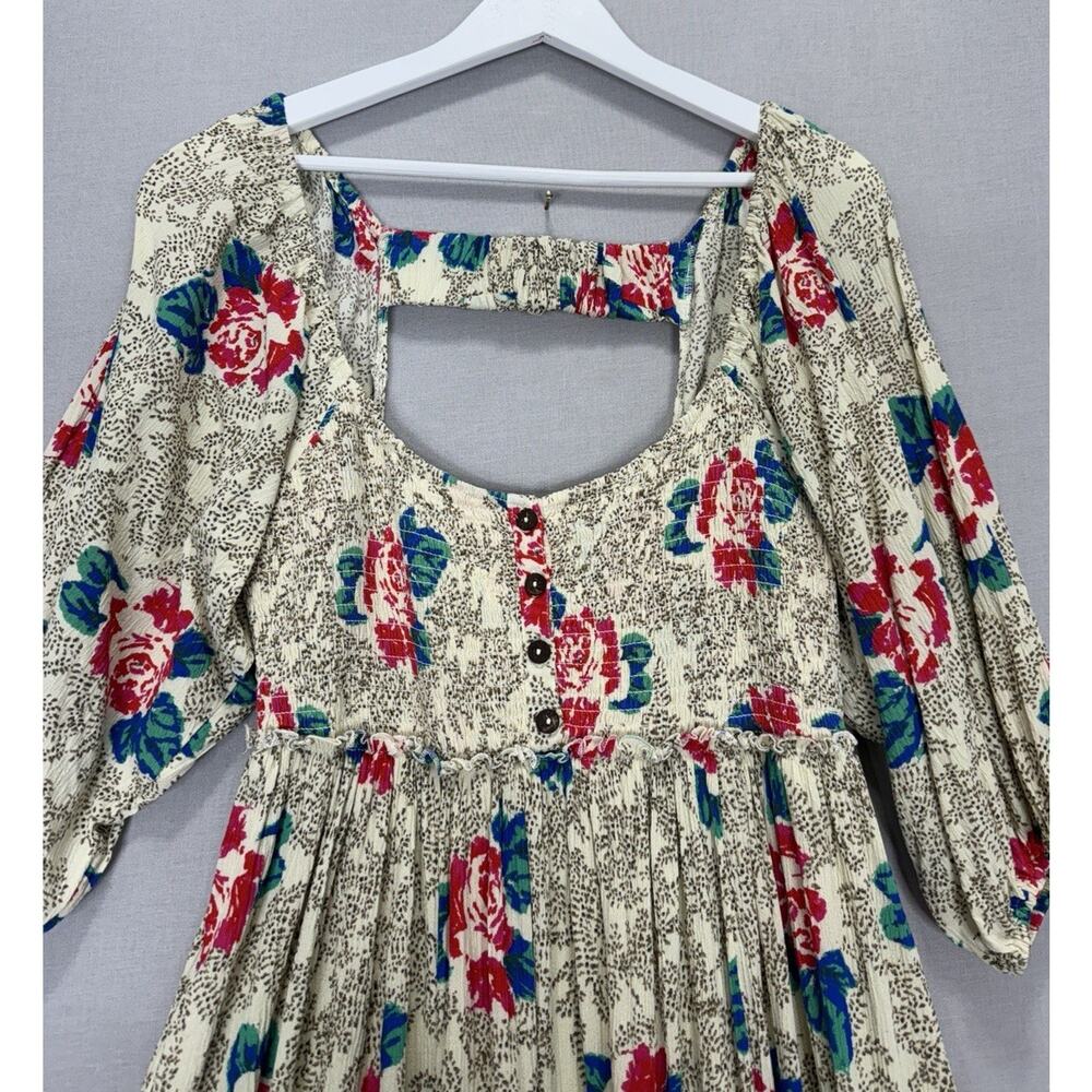 Free People Endless Summer Picnic Mini Dress Womens Large Cream Floral Babydoll - Picture 3 of 15